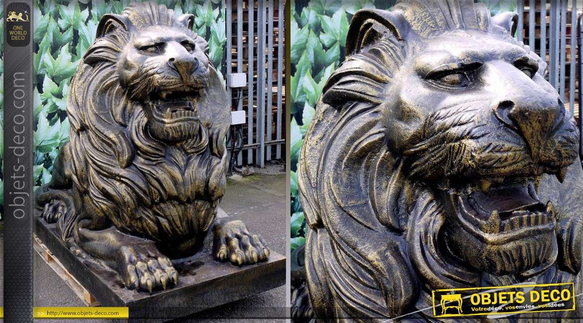 Statue animalière d'un lion allongé finition bronze antique