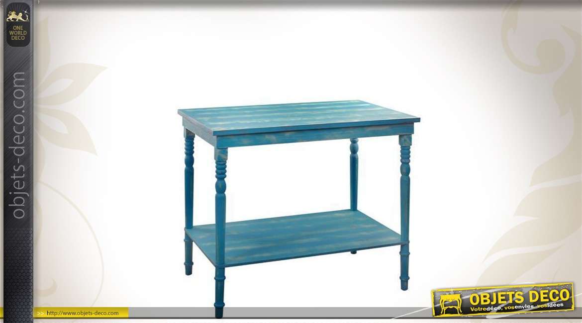 Table patinée bleu vieilli en bois