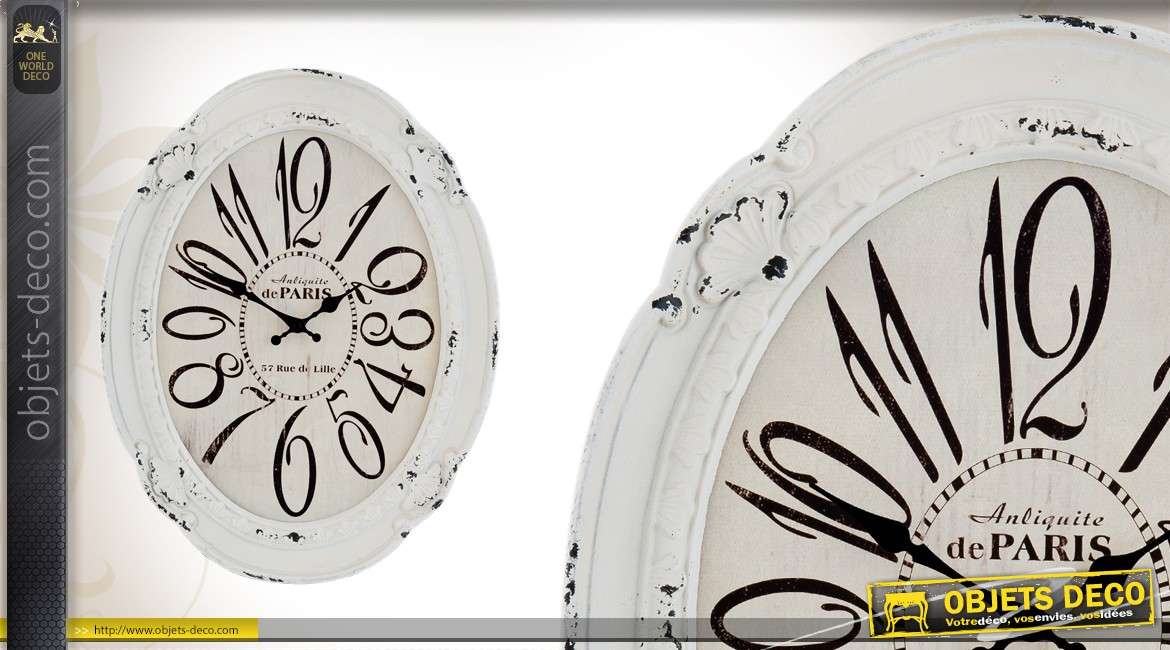 Horloge ovale Antiquité de Paris  coloris blanc