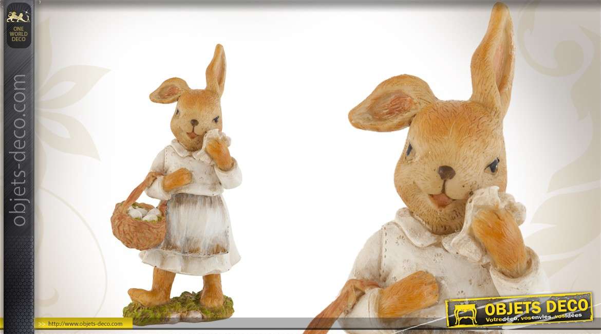 Décoration de Pâques : Statuette fillette lapin avec panier