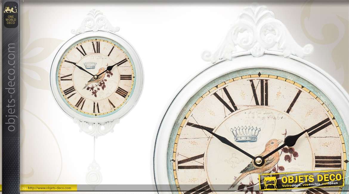 Horloge décorative en métal blanc avec pendule