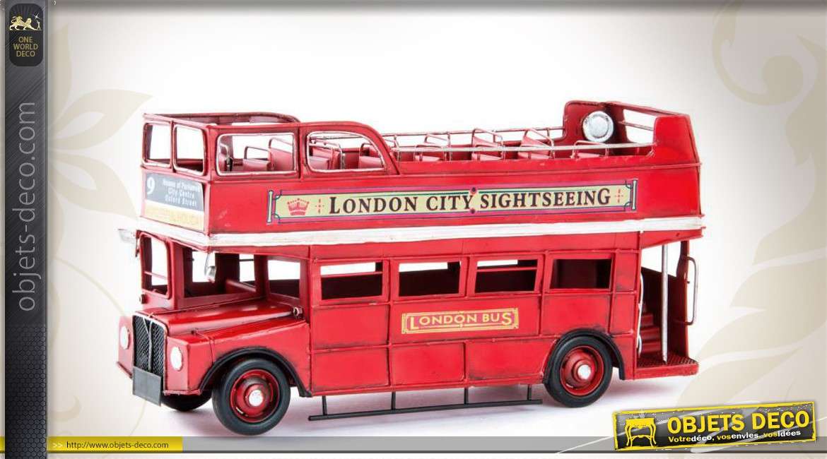 Miniature décorative ancien autobus à impériale anglais 32 cm