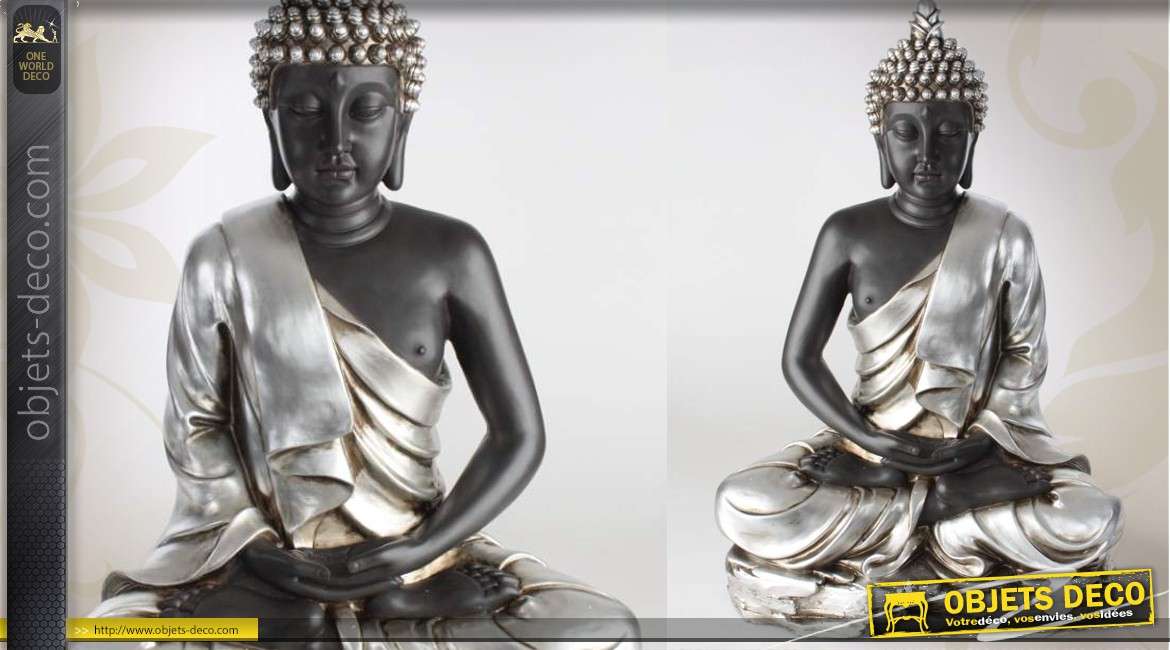 Grande statuette de bouddha finition argentée 73 cm