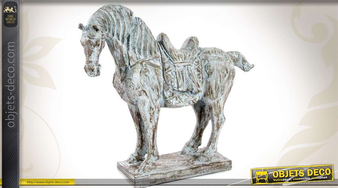 Statuette de cheval imitation bois ancien vieilli 44 cm