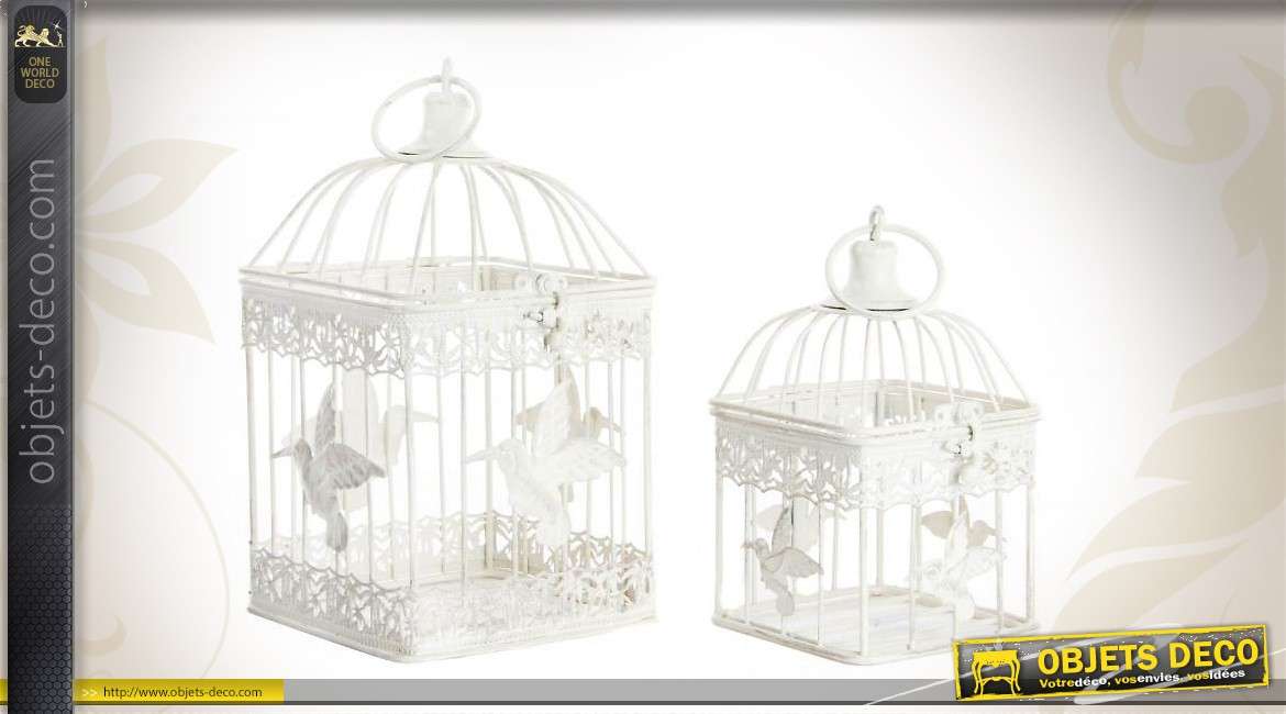 Série de deux cages à oiseaux carrées blanches en métal 26 cm