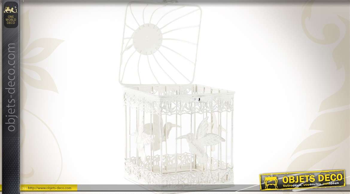 Série de deux cages à oiseaux carrées blanches en métal 26 cm