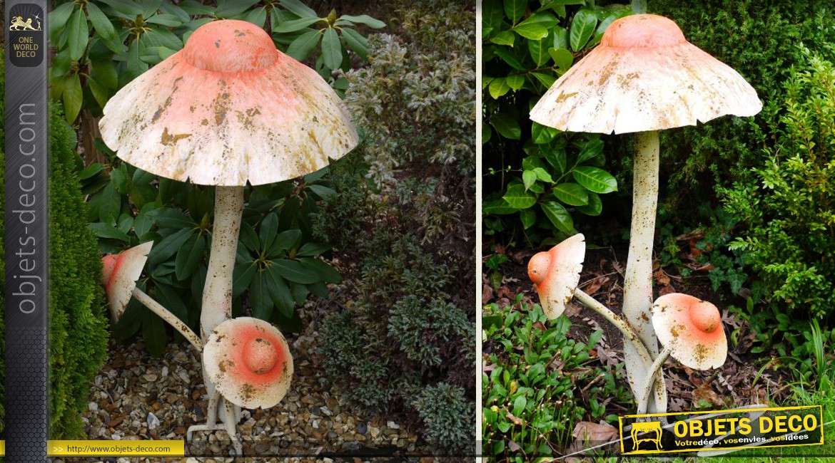 Grands champignons décoratifs d'extérieur en métal 90 cm