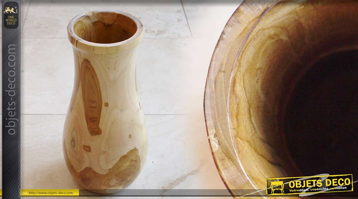 Vase d'ornement en teck massif 40 cm