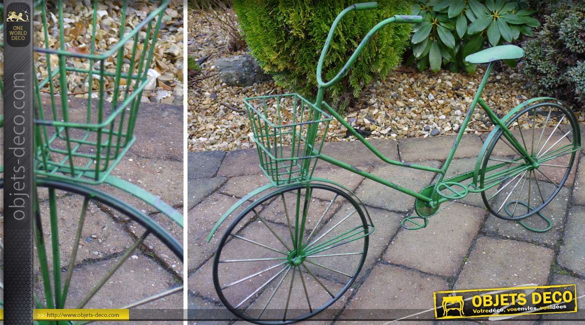 Jardinière décorative en forme de vélo ancien coloris vert 78 cm