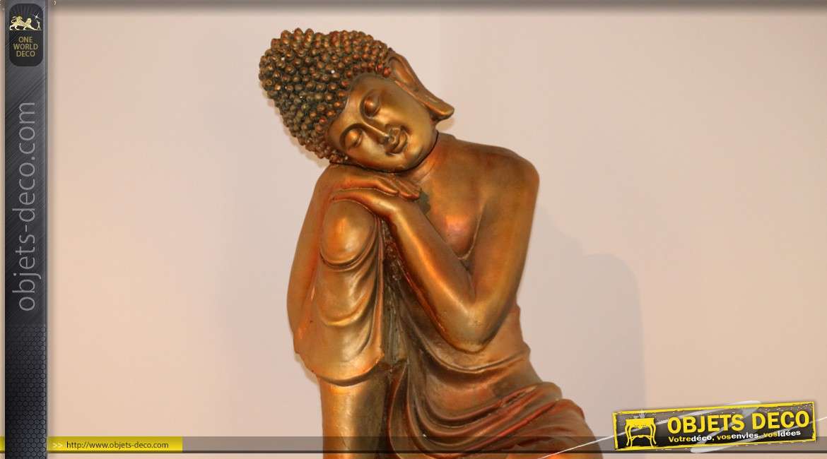 Grande statuette de bouddha assis finition dorée 66 cm