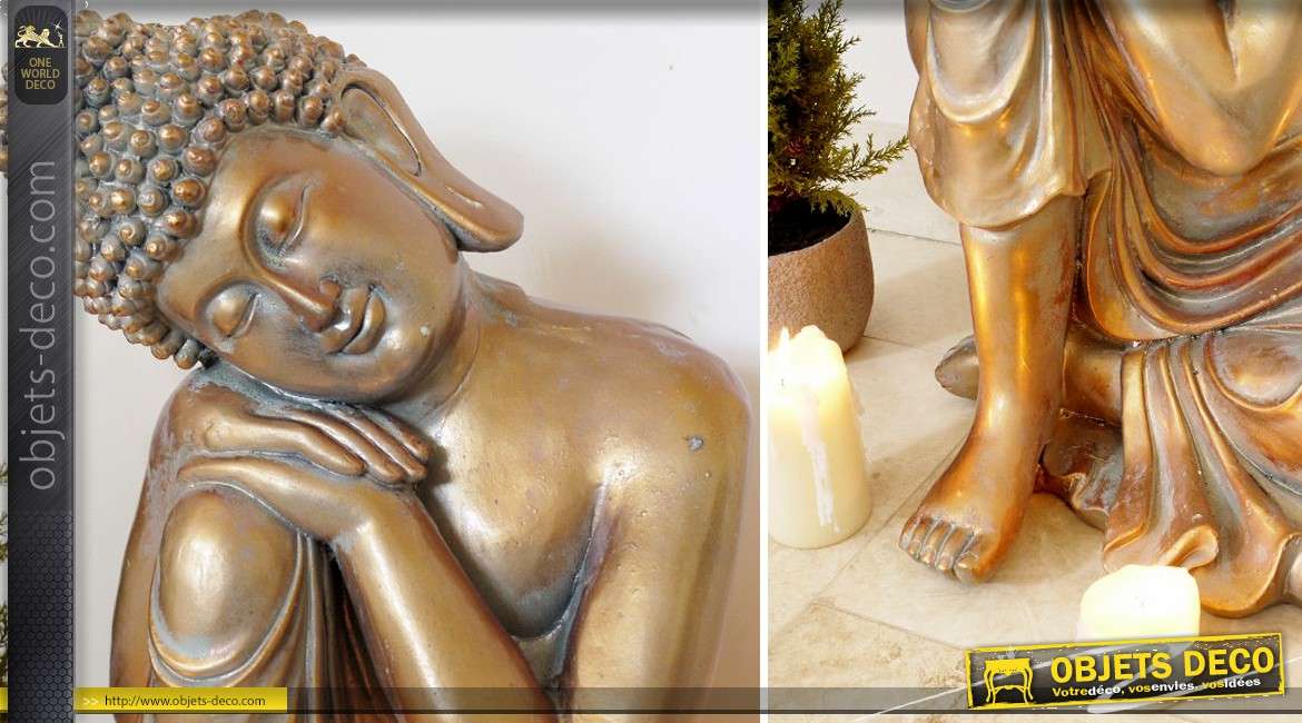 Grande statuette de bouddha assis finition dorée 66 cm