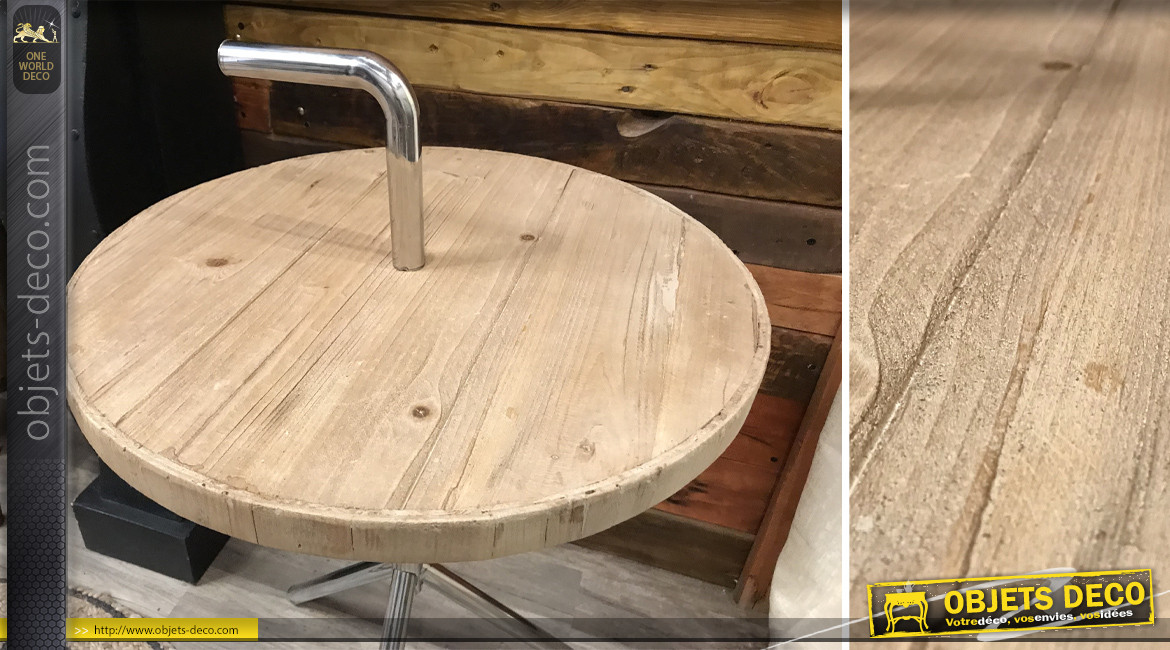 Table ronde de style industriel en bois léger et métal argenté, Ø50cm