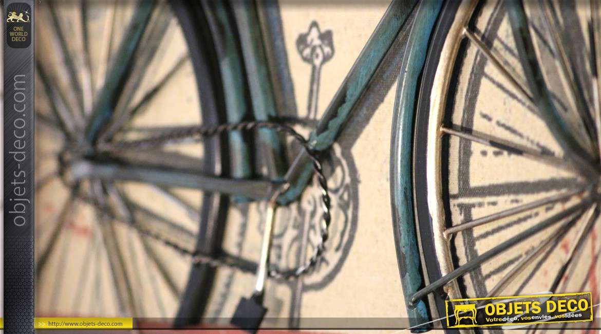 Déco murale en métal : tableau avec bicyclette vintage bleue