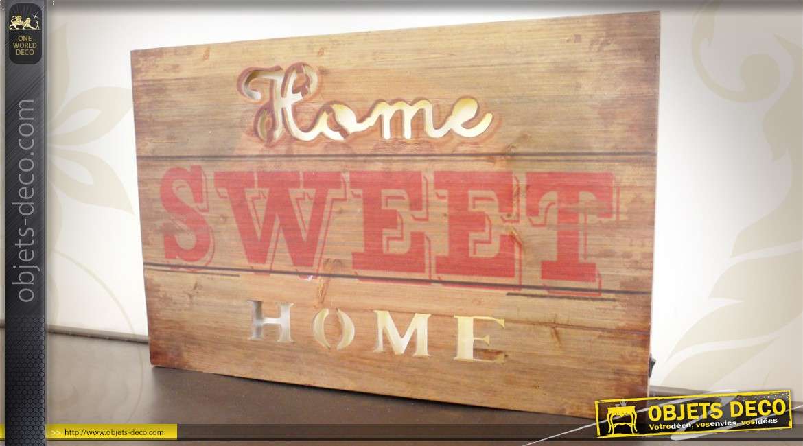 Panneau rétro en bois Home Sweet Home avec éclairage LED