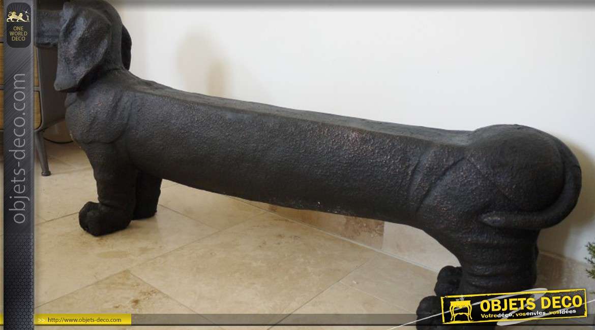 Banc design en forme de long chien coloris noir antique 145 cm