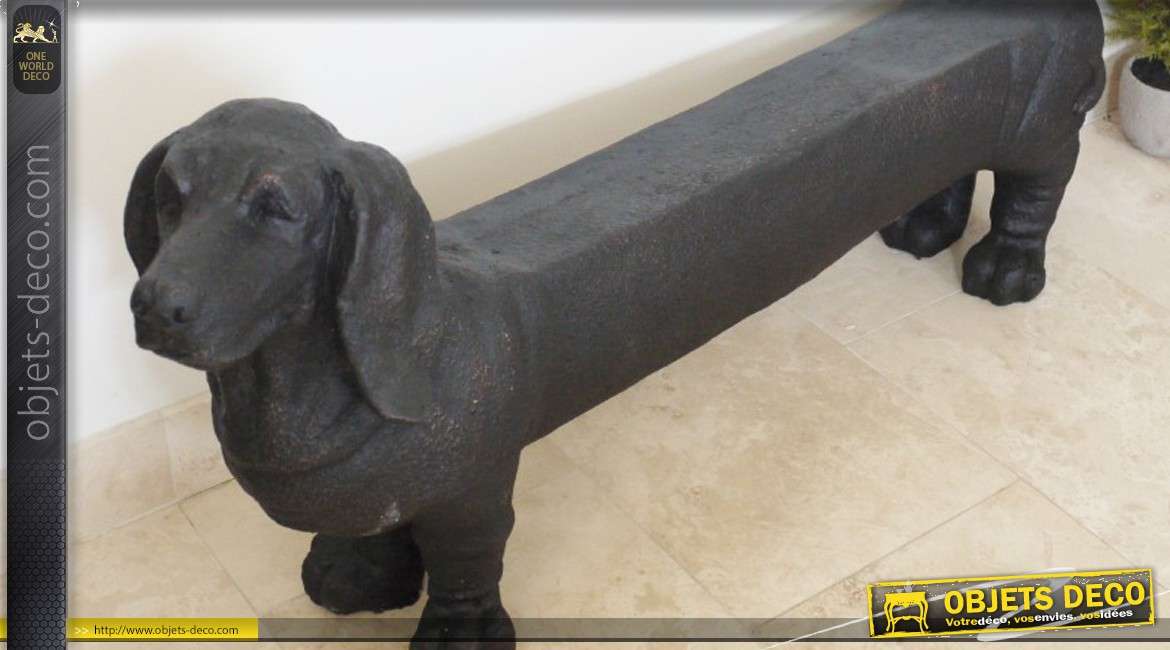 Banc design en forme de long chien coloris noir antique 145 cm