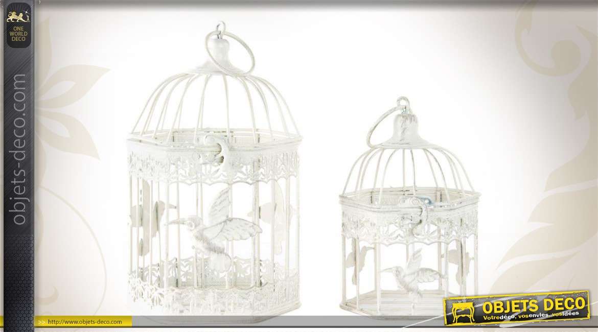 Duo de petites cages à oiseaux décoratives blanches