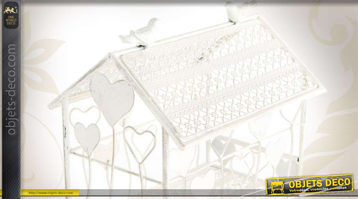Série de 2 cages à oiseaux blanches en forme de maisonnettes