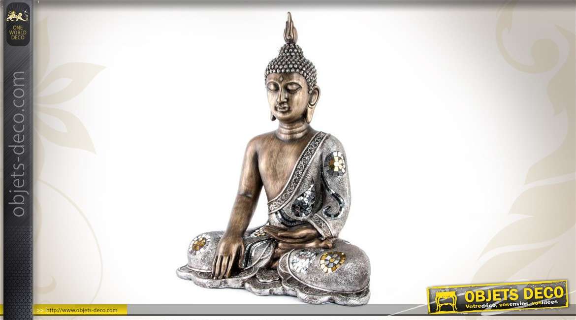 Statuette du Buddha finition vieux bronze et argent