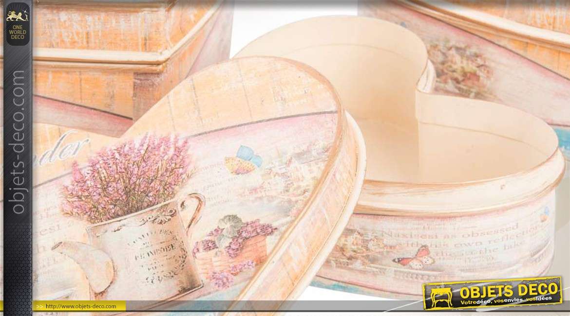 Trio de boîtes décoratives en forme de coeur déco vintage