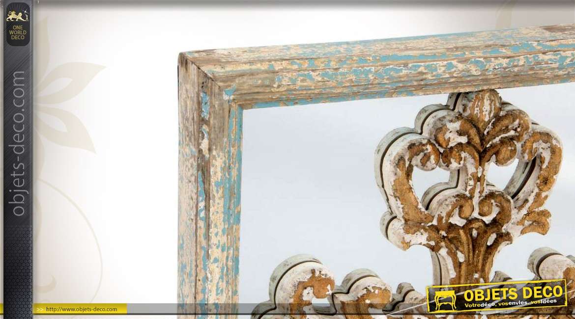 Miroir déco murale en bois 49 x 49 cm style brocante