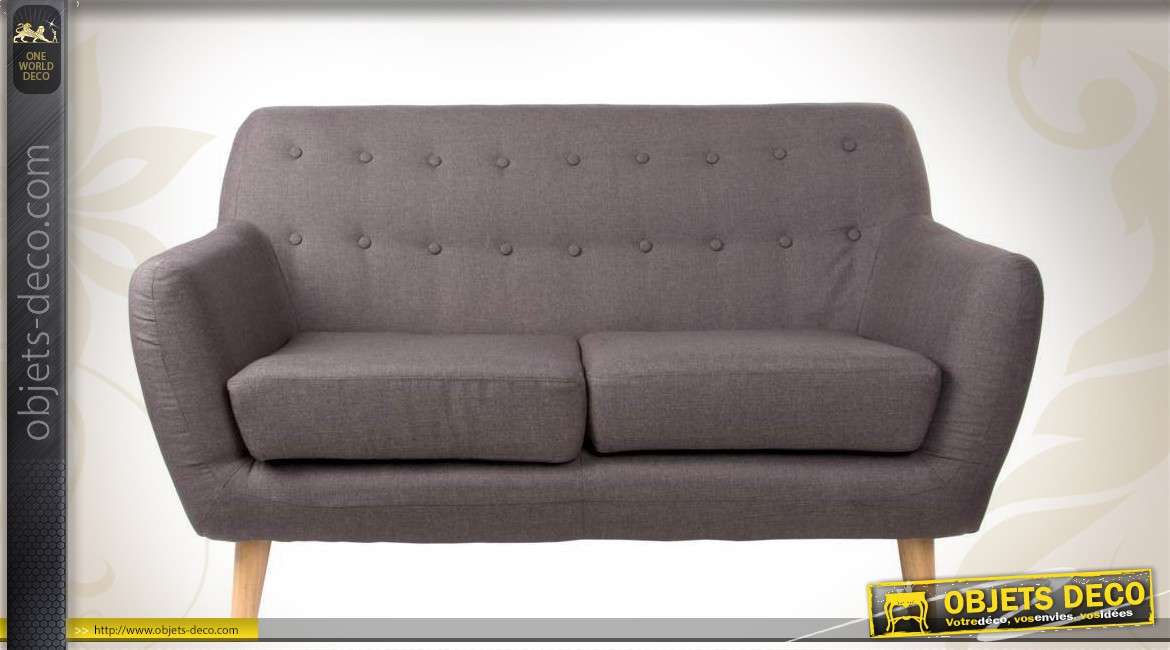 Canapé 2 places en bois et habillage tissu coloris gris