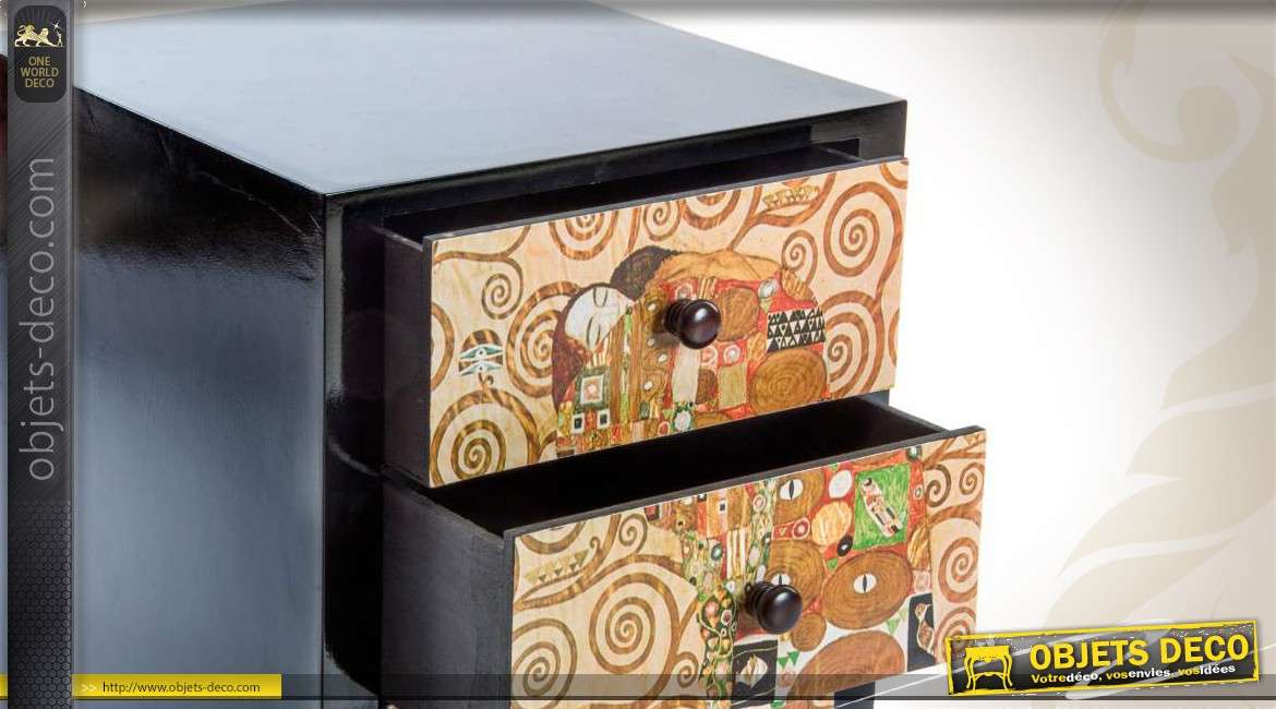 Table de chevet en bois à 3 tiroirs déco Gustav Klimt