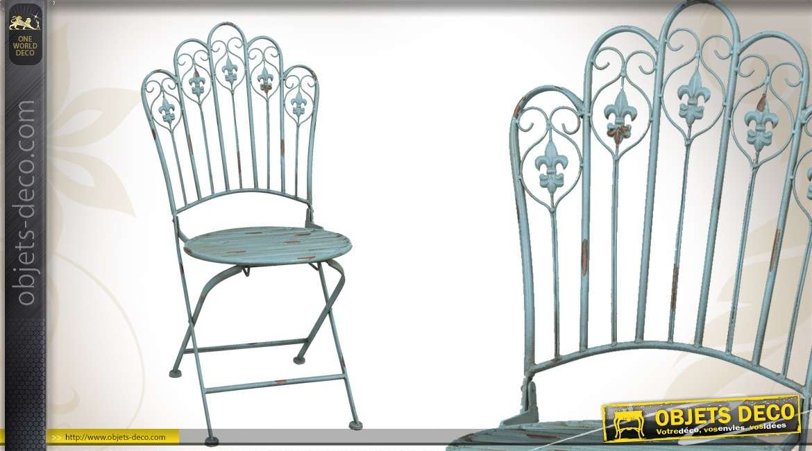 Chaise de jardin en métal bleu finition ancienne