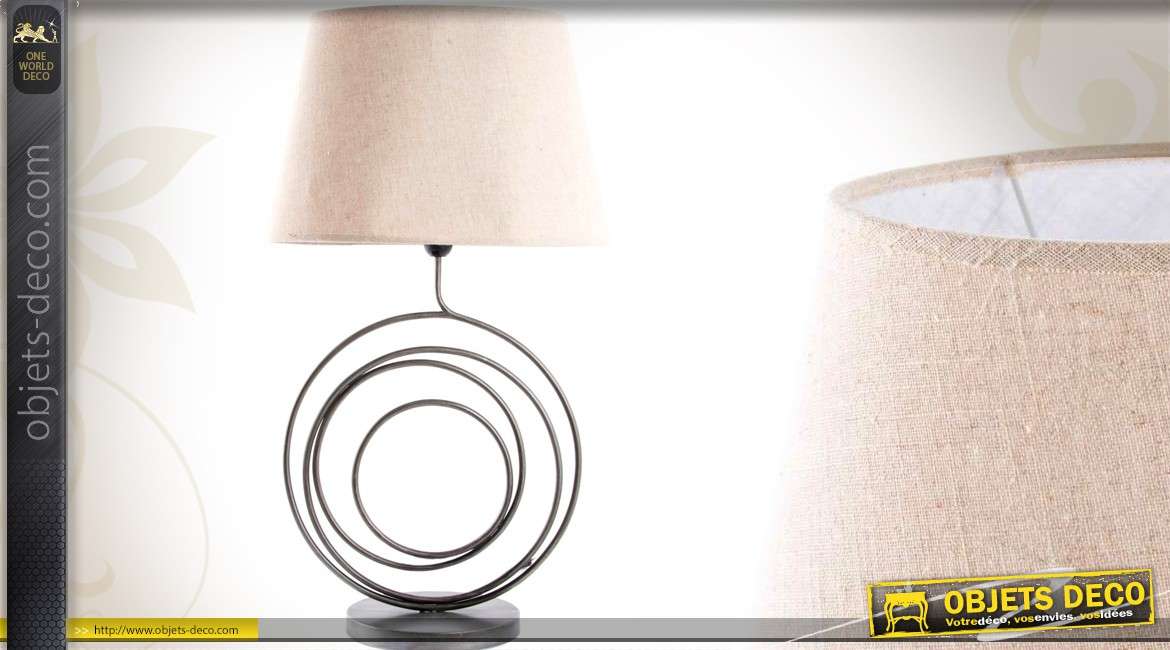 Lampe de salon pied en métal abat jour coloris lin naturel 79 cm