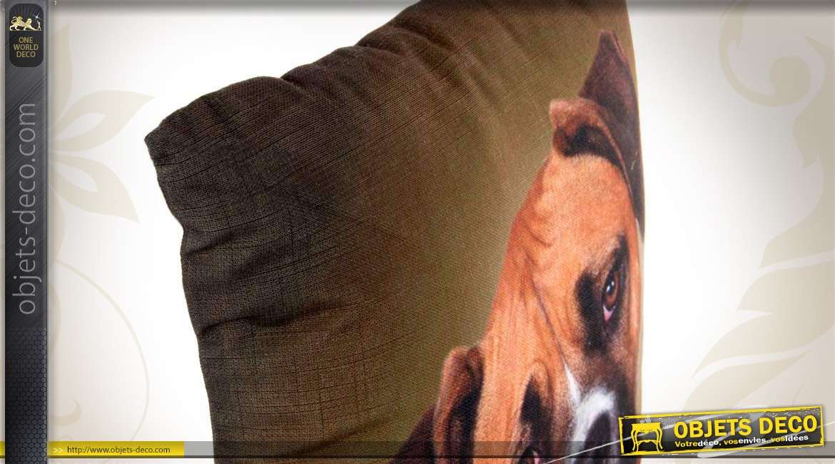 Deux coussins complets coloris marron motifs chiens 40 x 40 cm