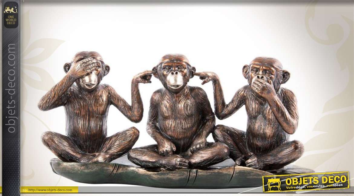 Statuette animalière : les 3 singes facétieux 36 cm