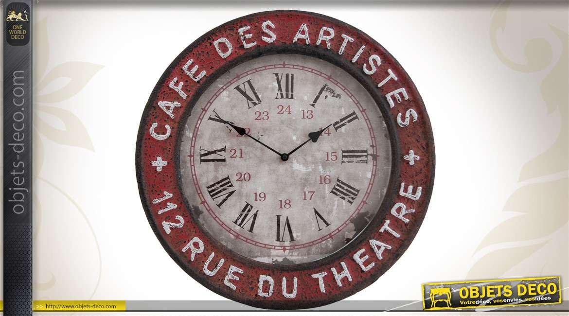 Horloge murale Café des Artistes Ø 47 cm en métal vieilli