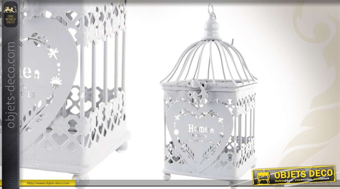 Cage à oiseaux porte-photophore coloris gris clair