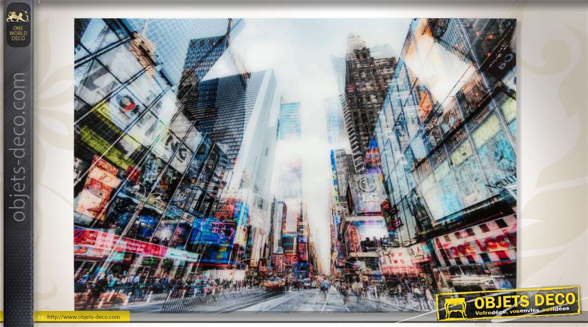 Grand tableau 120 x 80 sous verre trempé New-York Times Square