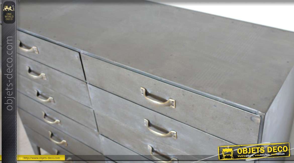 Meuble de rangement à 12 tiroirs style industriel finition métal