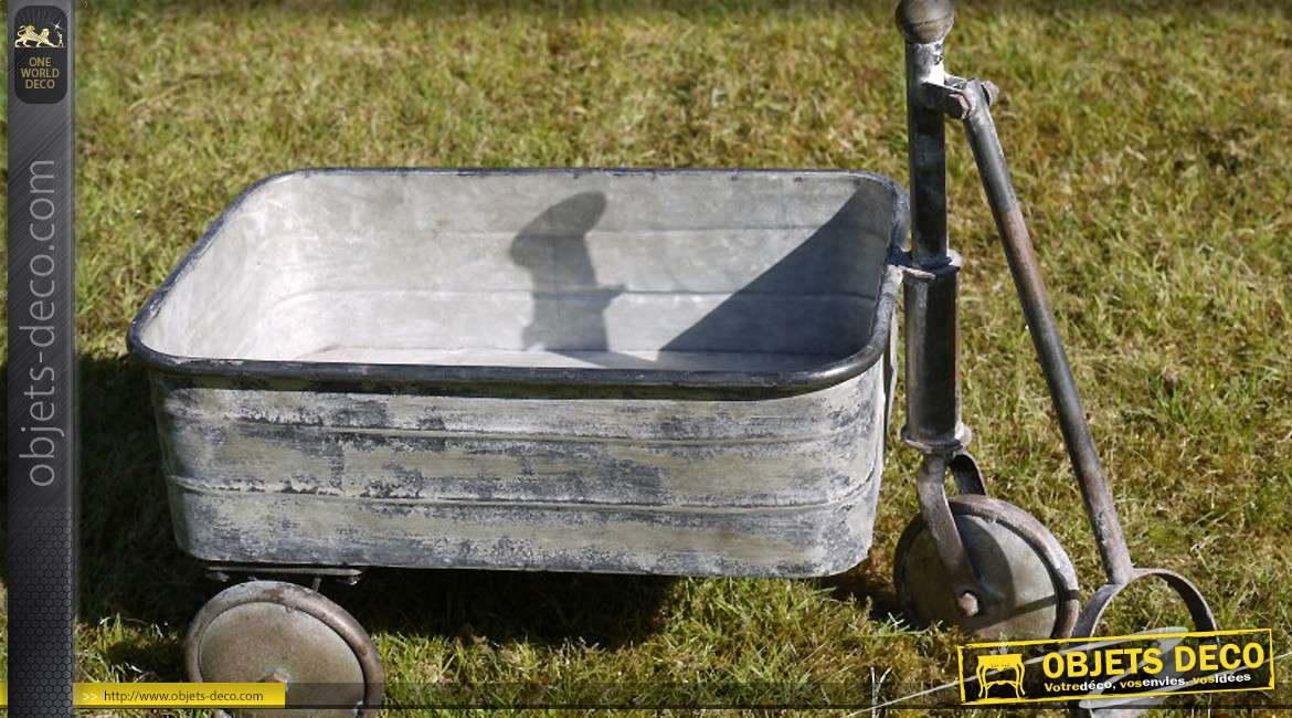 Chariot en métal galvanisé de style rétro coloris gris antique
