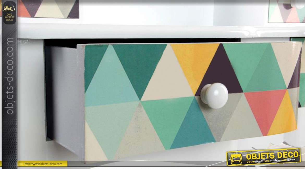Bureau en bois coloris blanc à 4 tiroirs colorés