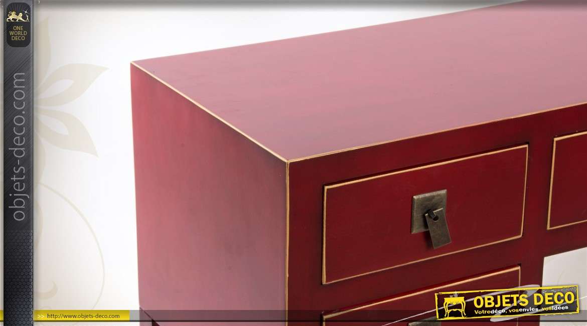 Bureau en bois de style japonais coloris rouge et doré