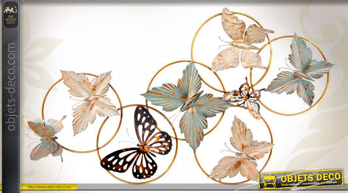 Décoration murale en métal : cercles et papillons 107 cm