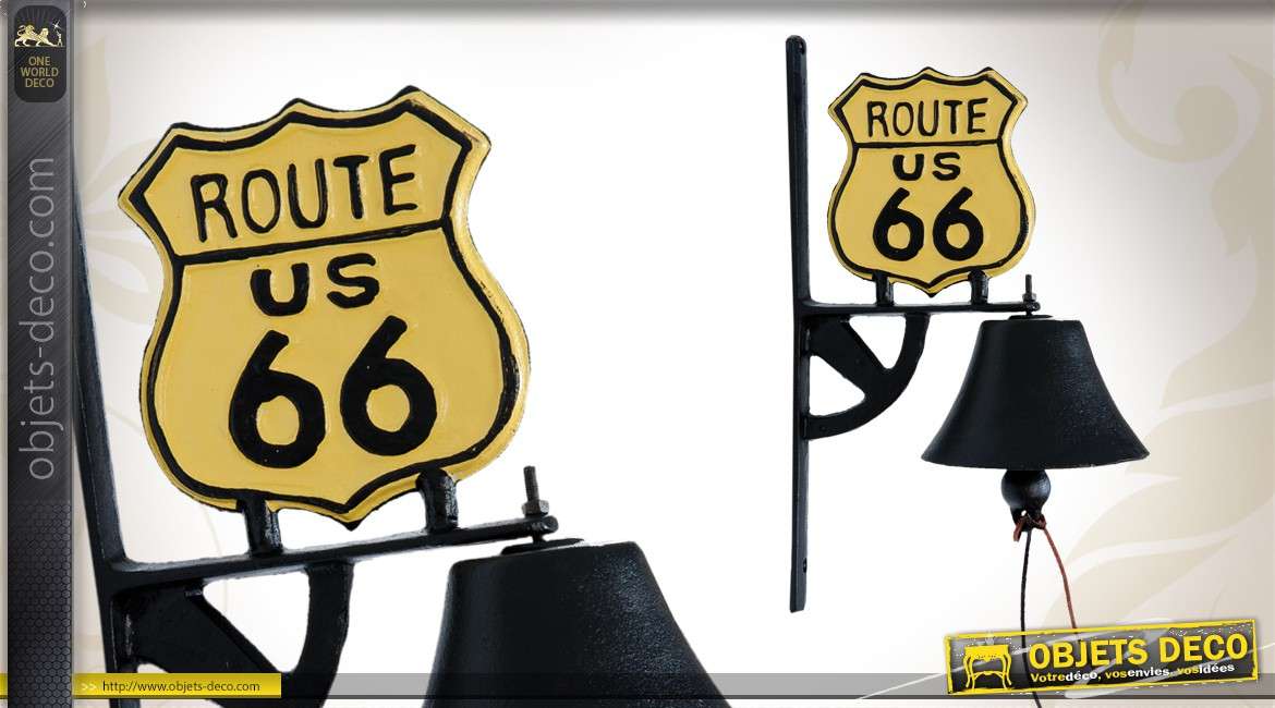 Cloche de porte en fonte déco Route 66 coloris jaune