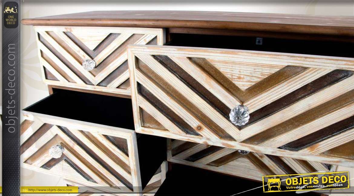 Commode contemporaine en bois à 8 tiroirs motifs chevrons