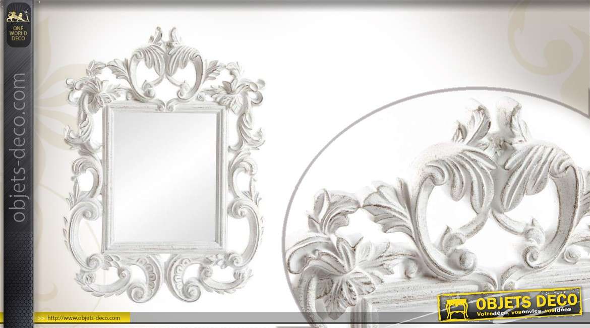 Miroir mural stylisé de style baroque coloris blanc vieilli