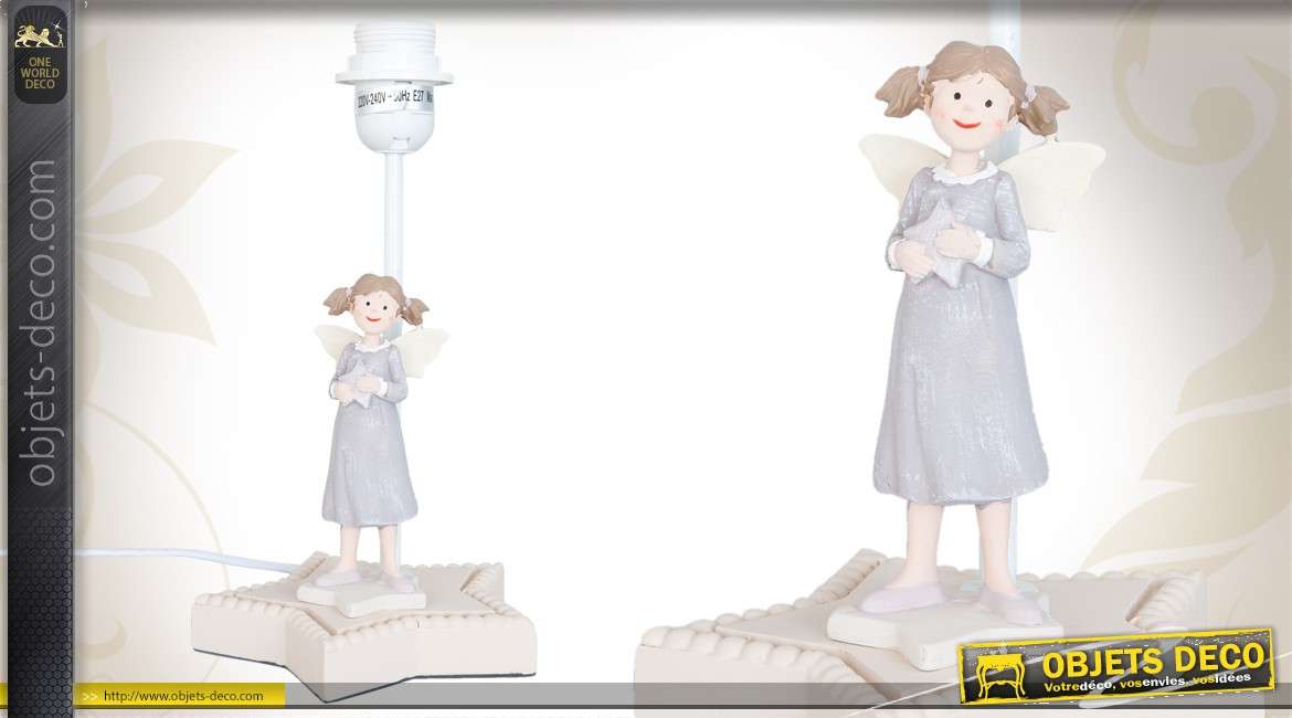 Pied de lampe déco avec figurine de fillette en bois
