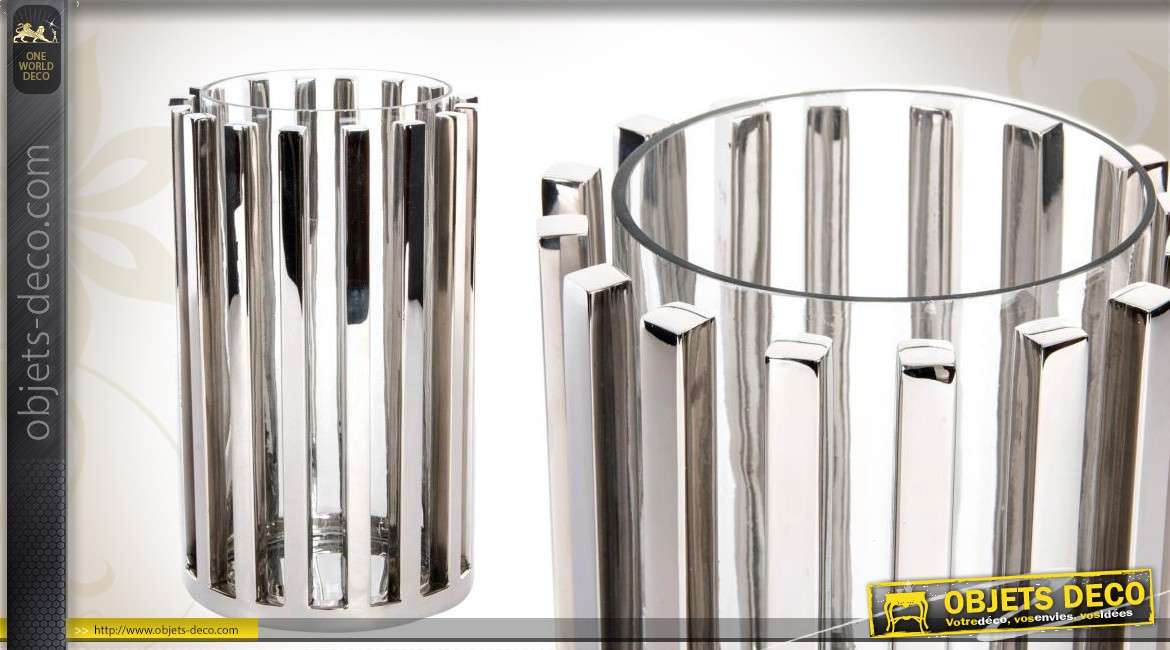 Lanterne de table contemporaine en métal avec photophore en verre