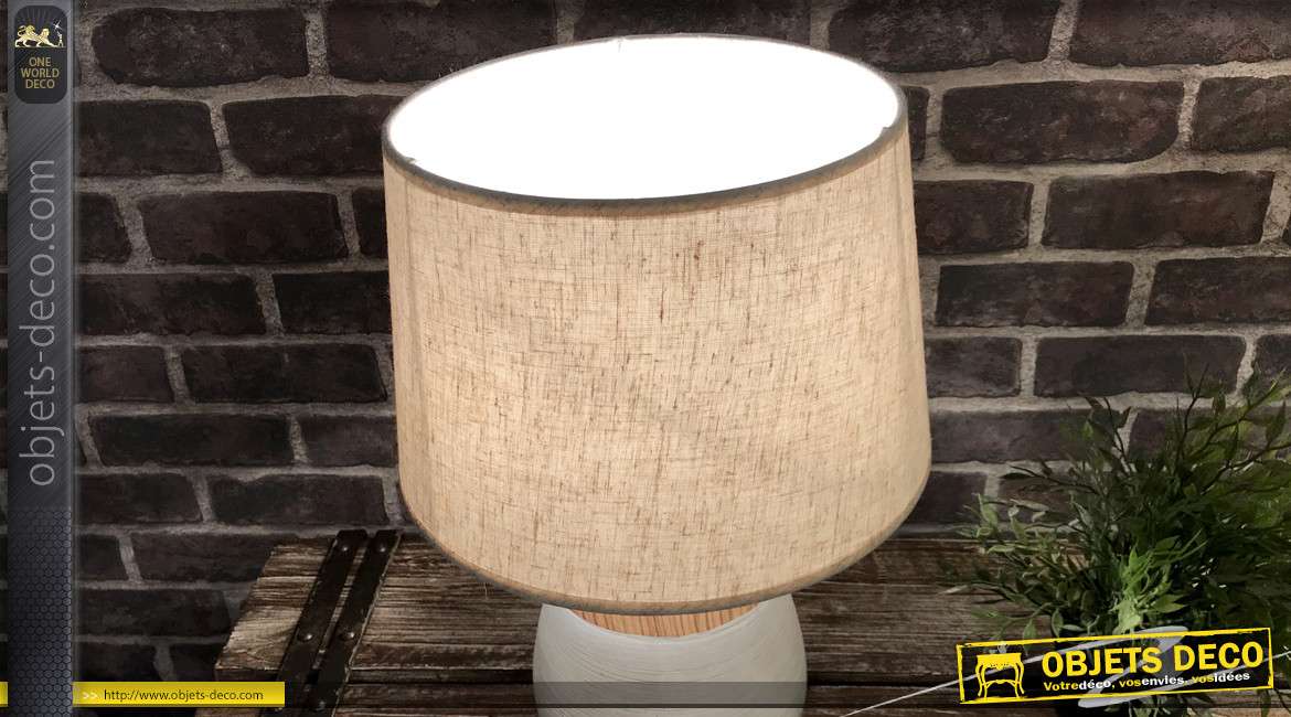 Duo de lampes de table déco en céramique, finition claire et effet bois, 41cm