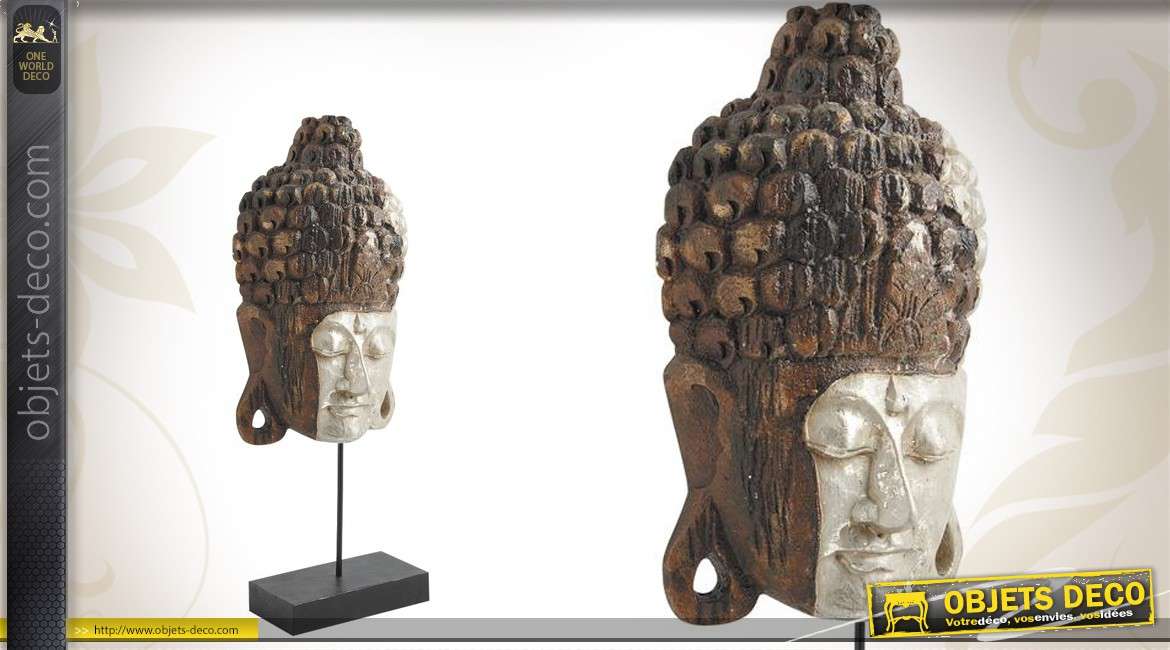 Tête du Buddha en bois sculpté finition ancienne