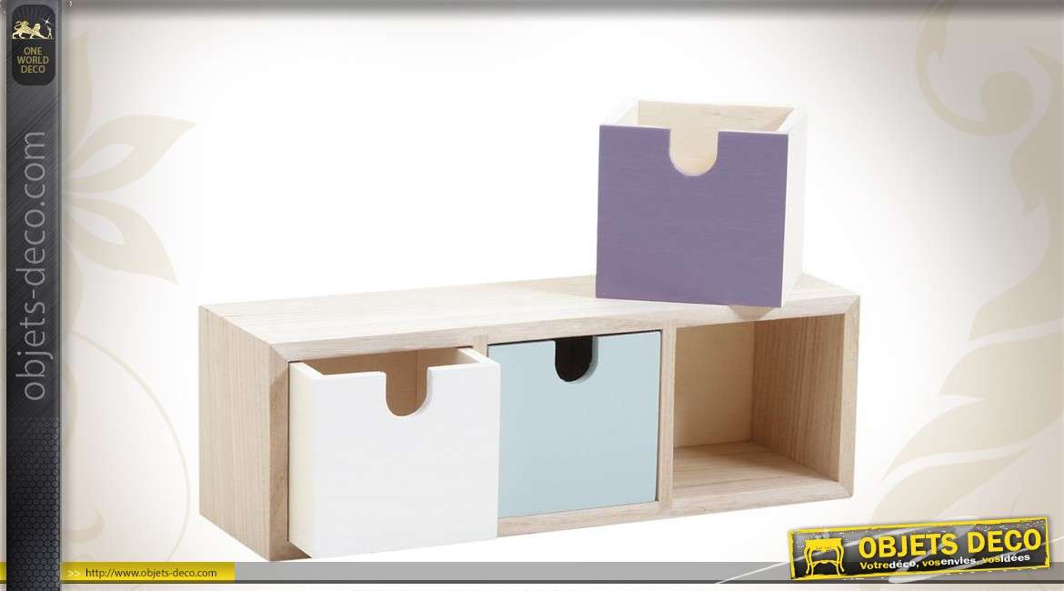 Mini meuble de rangement en bois avec casiers colorés