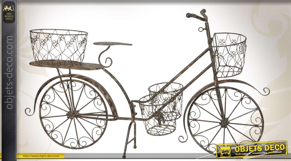 Vélo porte-plantes de jardin en métal brun vieilli