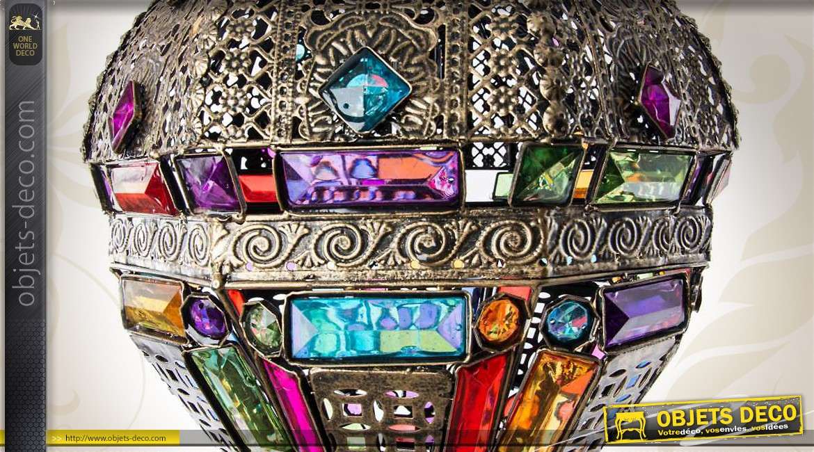Lustre de style oriental en métal avec brillants multicolores 63 cm