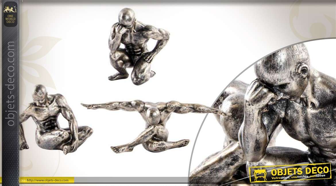 Série de 3 statuettes finition veil argent d'athlètes